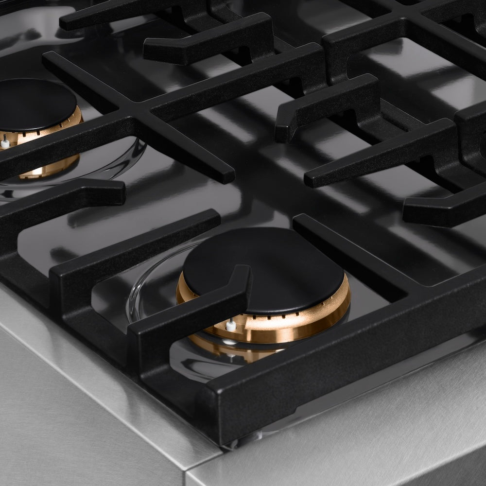 ZLINE Autograph Edition 30 in. Paramount Gas Rangetop with 4 Burners and Porcelain Cooktop in Satin Stainless Steel with Polished Gold Accents (SRTSZ-30-G)