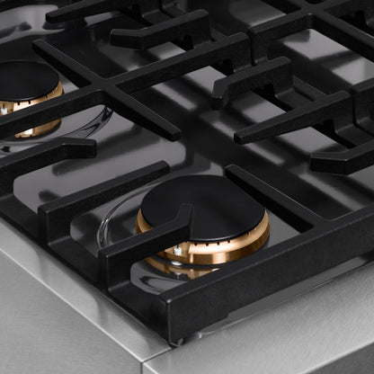 ZLINE Autograph Edition 30 in. Paramount Gas Rangetop with 4 Burners and Porcelain Cooktop in Satin Stainless Steel with Polished Gold Accents (SRTSZ-30-G)