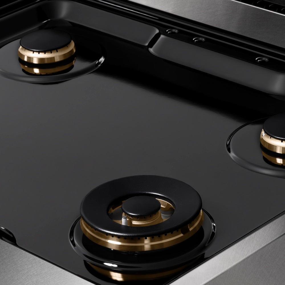 ZLINE Autograph Edition 30 in. Paramount Gas Rangetop with 4 Burners and Porcelain Cooktop in Satin Stainless Steel with Matte Black Accents (SRTSZ-30-MB)