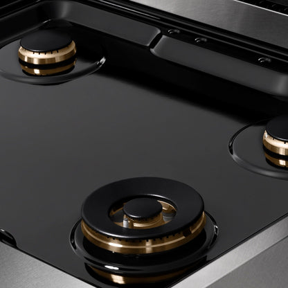 ZLINE Autograph Edition 30 in. Paramount Gas Rangetop with 4 Burners and Porcelain Cooktop in Satin Stainless Steel with Matte Black Accents (SRTSZ-30-MB)