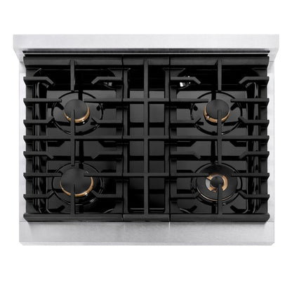 ZLINE Autograph Edition 30 in. Paramount Gas Rangetop with 4 Burners and Porcelain Cooktop in Satin Stainless Steel with Matte Black Accents (SRTSZ-30-MB)