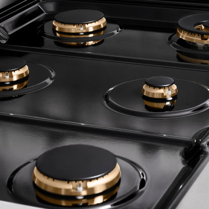 ZLINE Autograph Edition 36 in. Paramount Gas Rangetop with 6 Burners and Porcelain Cooktop in Satin Stainless Steel with Polished Gold Accents (SRTSZ-36-G)