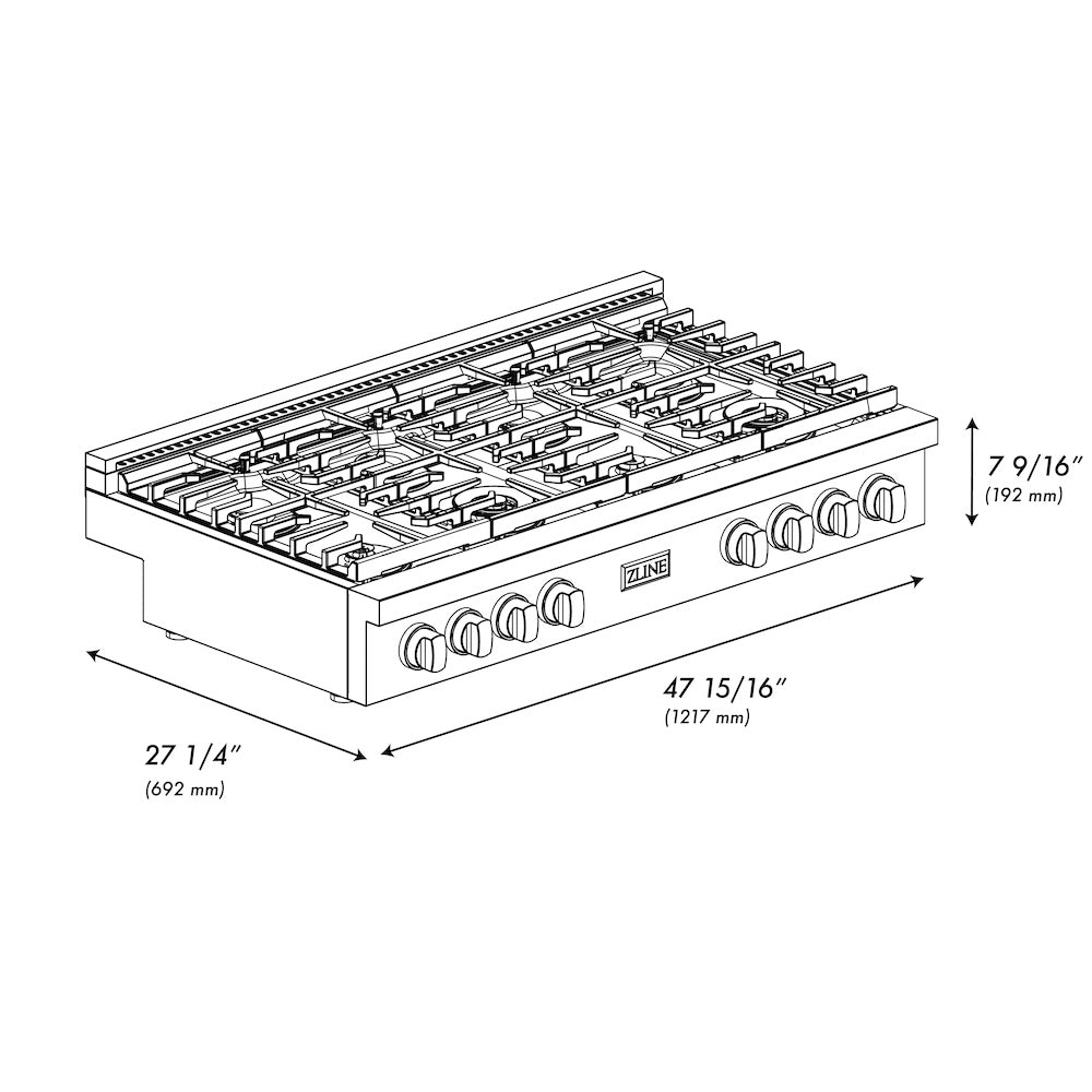 ZLINE Autograph Edition 48 in. Paramount Gas Rangetop with 8 Burners and Porcelain Cooktop in Satin Stainless Steel with Champagne Bronze Accents (SRTSZ-48-CB)