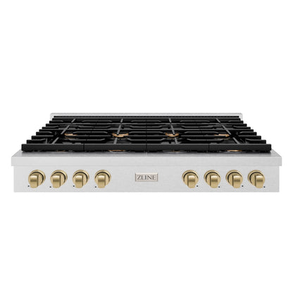 ZLINE Autograph Edition 48 in. Paramount Gas Rangetop with 8 Burners and Porcelain Cooktop in Satin Stainless Steel with Champagne Bronze Accents (SRTSZ-48-CB)