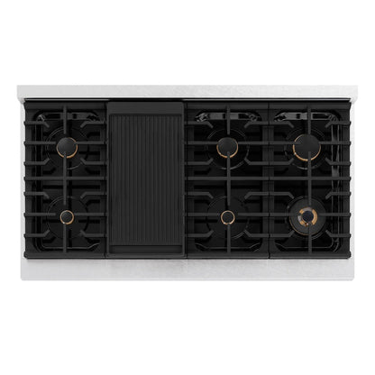 ZLINE Autograph Edition 48 in. Paramount Gas Rangetop with 8 Burners and Porcelain Cooktop in Satin Stainless Steel with Champagne Bronze Accents (SRTSZ-48-CB)