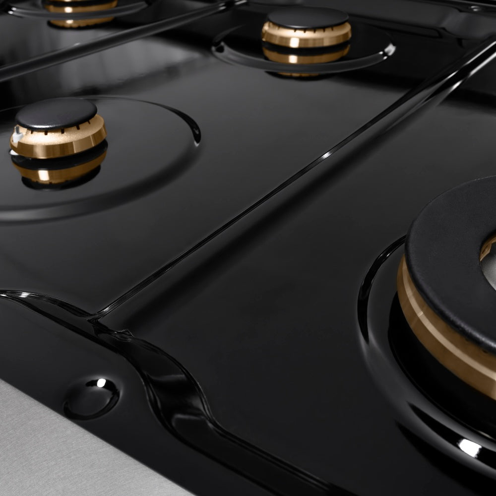 ZLINE Autograph Edition 48 in. Paramount Gas Rangetop with 8 Burners and Porcelain Cooktop in Satin Stainless Steel with Polished Gold Accents (SRTSZ-48-G)