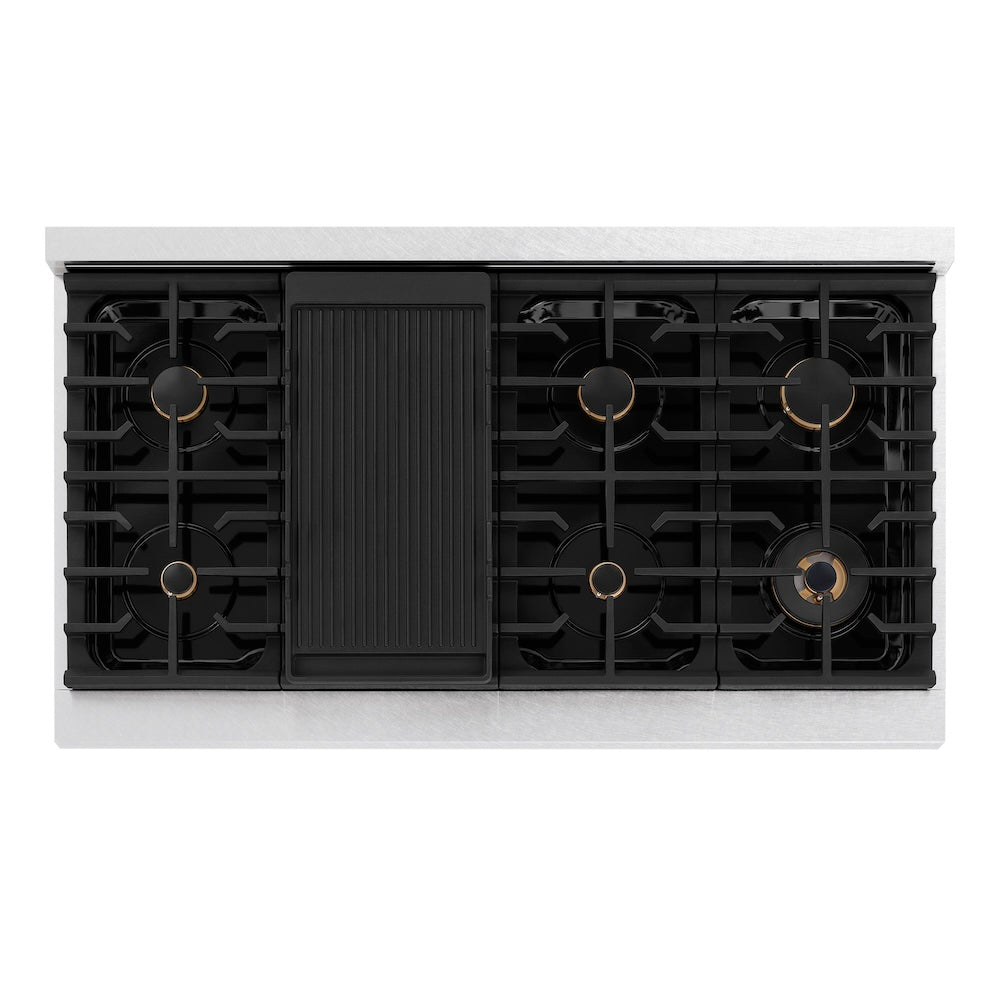 ZLINE Autograph Edition 48 in. Paramount Gas Rangetop with 8 Burners and Porcelain Cooktop in Satin Stainless Steel with Polished Gold Accents (SRTSZ-48-G)