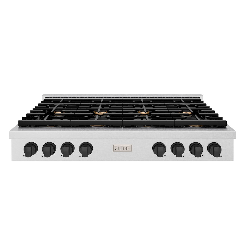 ZLINE Autograph Edition 48 in. Paramount Gas Rangetop with 8 Burners and Porcelain Cooktop in Satin Stainless Steel with Matte Black Accents (SRTSZ-48-MB)