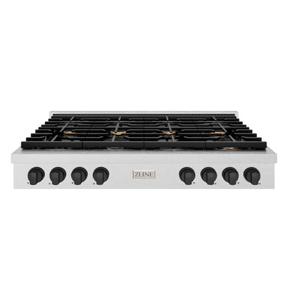 ZLINE Autograph Edition 48 in. Paramount Gas Rangetop with 8 Burners and Porcelain Cooktop in Satin Stainless Steel with Matte Black Accents (SRTSZ-48-MB)