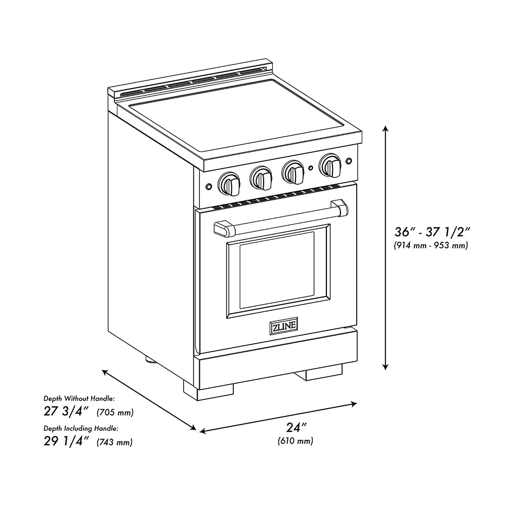 ZLINE Autograph Edition 24 in. 3.2 cu. ft. Paramount Induction Range with 3 Element Cooktop and Electric Convection Oven in Satin Stainless Steel with Polished Gold Accents (SINRSZ-24-G)