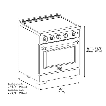 ZLINE Autograph Edition 30 in. 4.2 cu. ft. Paramount Induction Range with 4 Element Cooktop and Electric Convection Oven in Stainless Steel with White Matte Door and Champagne Bronze Accents (SINRZ-WM-30-CB)