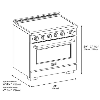 ZLINE Autograph Edition 36 in. 5.2 cu. ft. Paramount Induction Range with 5 Element Cooktop and Electric Convection Oven in Stainless Steel with Black Matte Door and Champagne Bronze Accents (SINRZ-BLM-36-CB)