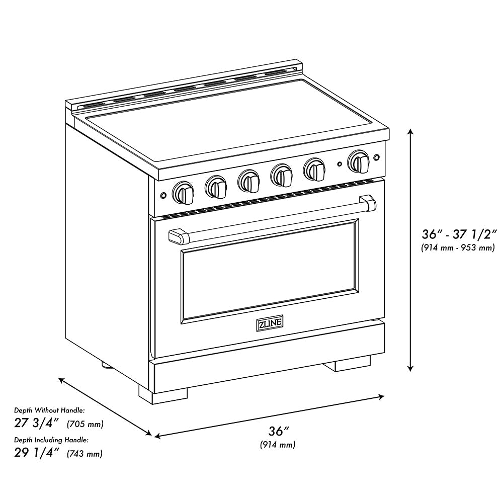 ZLINE Autograph Edition 36 in. 5.2 cu. ft. Paramount Induction Range with 5 Element Cooktop and Electric Convection Oven in Stainless Steel with Champagne Bronze Helix Handle and Knob Accents (SINRZ-36-KCB)