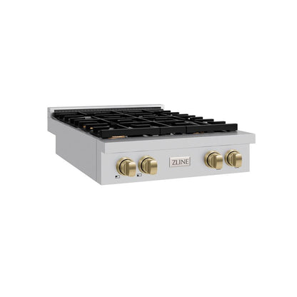 ZLINE Autograph Edition 30 in. Paramount Gas Rangetop with 4 Burners and Porcelain Cooktop in Stainless Steel with Champagne Bronze Accents (SRTZ-30-CB)