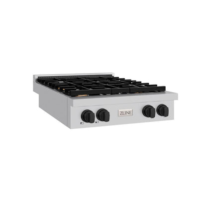 ZLINE Autograph Edition 30 in. Paramount Gas Rangetop with 4 Burners and Porcelain Cooktop in Stainless Steel with Matte Black Accents (SRTZ-30-MB)