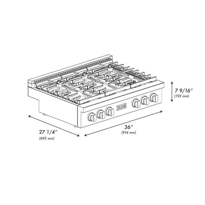 ZLINE Autograph Edition 36 in. Paramount Gas Rangetop with 6 Burners and Porcelain Cooktop in Stainless Steel with Champagne Bronze Accents (SRTZ-36-CB)