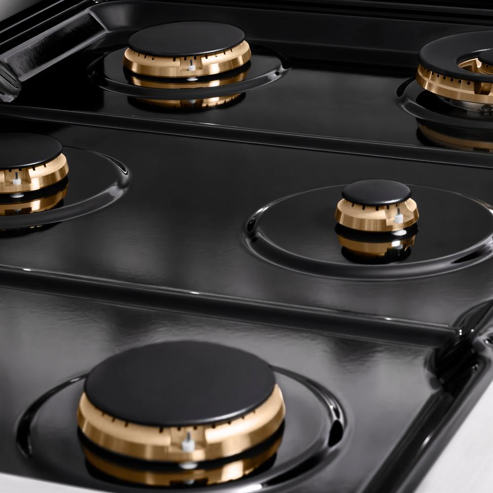 ZLINE Autograph Edition 36 in. Paramount Gas Rangetop with 6 Burners and Porcelain Cooktop in Stainless Steel with Champagne Bronze Accents (SRTZ-36-CB)