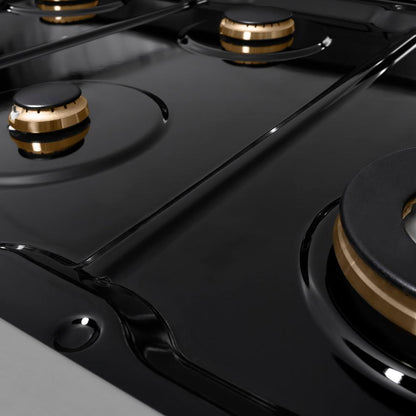 ZLINE Autograph Edition 48 in. Paramount Gas Rangetop with 8 Burners and Porcelain Cooktop in Stainless Steel with Polished Gold Accents (SRTZ-48-G)