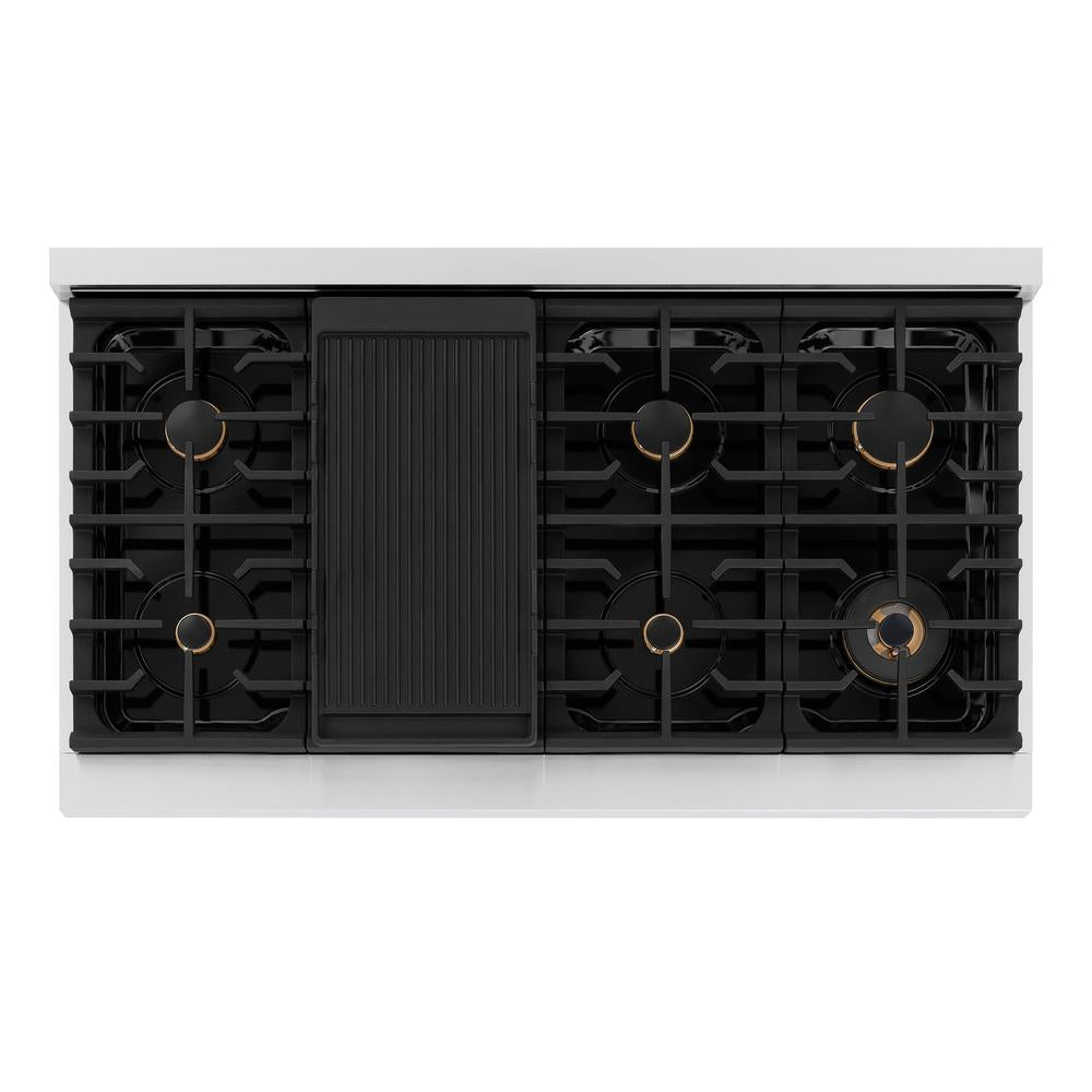 ZLINE Autograph Edition 48 in. Paramount Gas Rangetop with 8 Burners and Porcelain Cooktop in Stainless Steel with Polished Gold Accents (SRTZ-48-G)