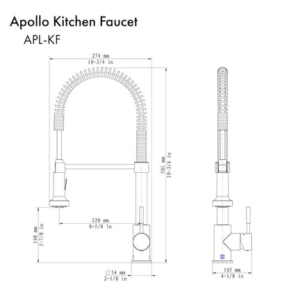ZLINE Autograph Edition Apollo Pull Down Spring Single Handle Kitchen Faucet in Champagne Bronze (APL-KF-CB)