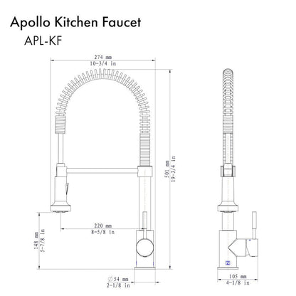 ZLINE Autograph Edition Apollo Pull Down Spring Single Handle Kitchen Faucet in Polished Gold (APL-KF-PG)