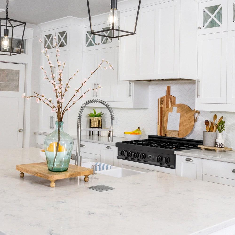 ZLINE 36 in. Legacy Gas Rangetop with 6 Brass Burners and Porcelain Cooktop in Black Stainless Steel (RTB-BR-36)