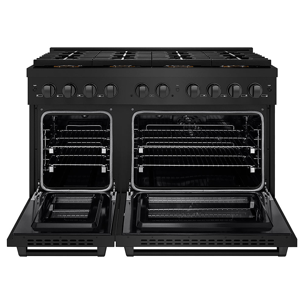 ZLINE 48 in. 6.7 cu. ft. Paramount Dual Fuel Range with 8 Burner DuoPro™ Cooktop and Dual Ovens in Black Stainless Steel (PSDRB-48)