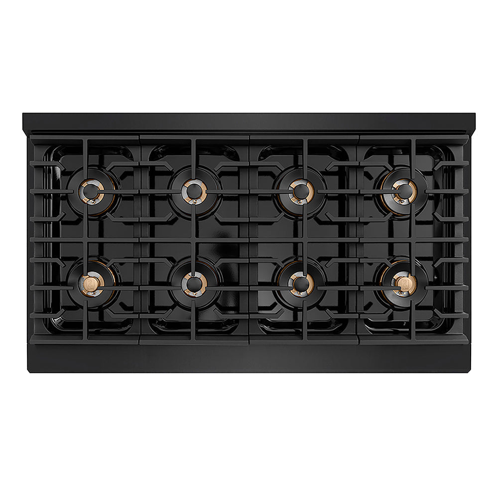 ZLINE Autograph Edition 48 in. 6.7 cu. ft. Paramount Dual Fuel Range with 8 Burner DuoPro™ Cooktop and Dual Ovens in Black Stainless Steel and Polished Gold Accents (PSDRBZ-48-G)
