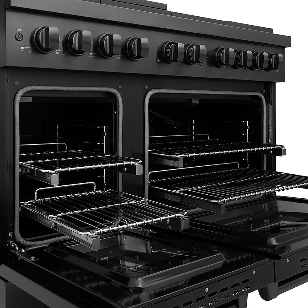 ZLINE 48 in. 6.7 cu. ft. Paramount Gas Range with 8 Burner DuoPro™ Cooktop and Dual Ovens in Black Stainless Steel (PSGRB-48)