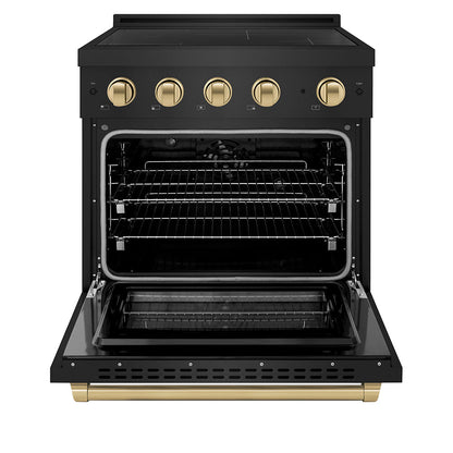 ZLINE Autograph Edition 30 in. 4.2 cu. ft. Paramount Induction Range with 4 Element Cooktop and Electric Convection Oven in Black Stainless Steel with Champagne Bronze Accents (SINRBZ-30-CB)