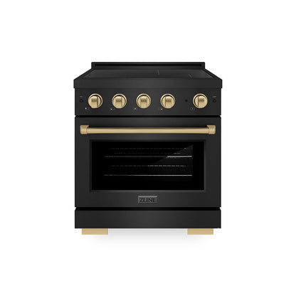 ZLINE Autograph Edition 30 in. 4.2 cu. ft. Paramount Induction Range with 4 Element Cooktop and Electric Convection Oven in Black Stainless Steel with Champagne Bronze Accents (SINRBZ-30-CB)