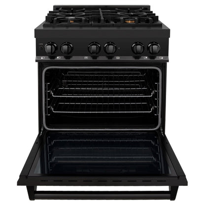 ZLINE Kitchen Package with Black Stainless Steel Refrigerator, 30 in. Dual Fuel Range, 30 in. Range Hood and Microwave Drawer (4KPR-RABRH30-MW)