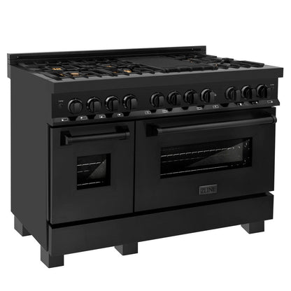 ZLINE 48 in. Kitchen Package with Black Stainless Steel Dual Fuel Range, Convertible Vent Range Hood and Dishwasher (3KP-RABRH48-DW)