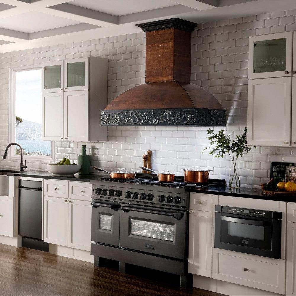 ZLINE 48 in. 6.0 cu. ft. Legacy Dual Fuel Range with Gas Cooktop and 2 Electric Ovens in Black Stainless Steel with Brass Burners (RAB-BR-48)
