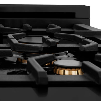 ZLINE Autograph Edition 48 in. Kitchen Package with Black Stainless Steel Dual Fuel Range, Range Hood, Dishwasher and Refrigerator with Champagne Bronze Accents (4AKPR-RABRHDWV48-CB)