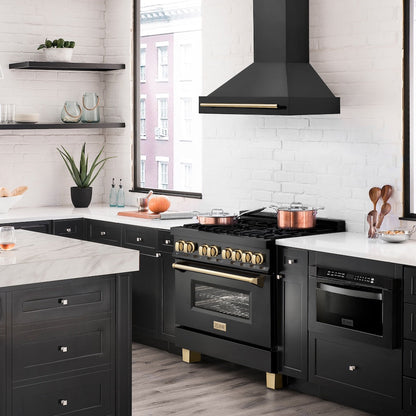 ZLINE Autograph Edition 36 in. Black Stainless Steel Range Hood with Polished Gold Handle (BS655Z-36-G)