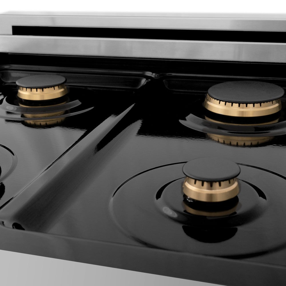 ZLINE Autograph Edition 24 in. 2.8 cu. ft. Legacy Dual Fuel Range with 4 Burner Gas Cooktop and Electric Convection Oven in Stainless Steel with White Matte Door and Matte Black Accents (RAZ-WM-24-MB)