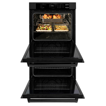 ZLINE Kitchen Package with 30 in. Black Stainless Steel Rangetop, 30 in. Over The Range Microwave with Modern Handle and Double Wall Oven (3KP-RTBOTR30-AWD)