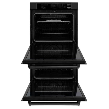 ZLINE Kitchen Package with 48 in. Black Stainless Steel Rangetop, 48 in. Convertible Range Hood and Double Wall Oven (3KP-RTBRH48-AWD)