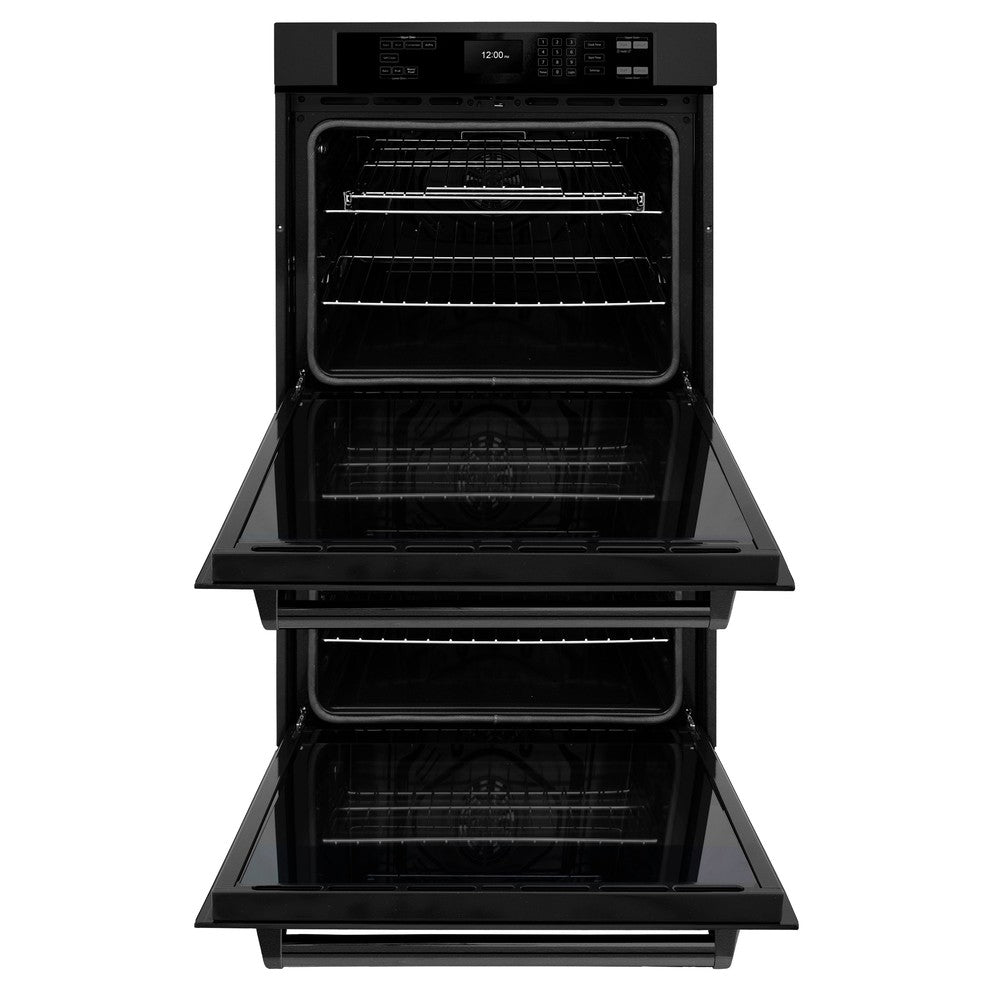 ZLINE Kitchen Package with 30 in. Black Stainless Steel Rangetop, 30 in. Convertible Range Hood and Double Wall Oven (3KP-RTBRH30-AWD)