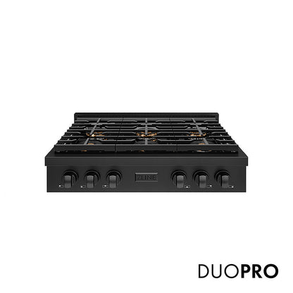 ZLINE 36 in. Paramount Gas Rangetop with 6 Burner DuoPro™ Cooktop in Black Stainless Steel (PSRTB-36)