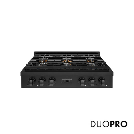 ZLINE 36 in. Paramount Gas Rangetop with 6 Burner DuoPro™ Cooktop in Black Stainless Steel (PSRTB-36)