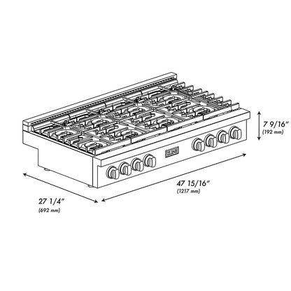 ZLINE 48 in. Paramount Gas Rangetop with 8 Burner DuoPro™ Cooktop in Black Stainless Steel (PSRTB-48)