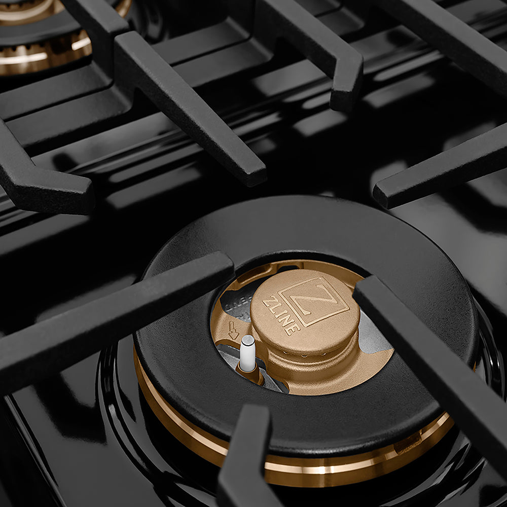 ZLINE Autograph Edition 36 in. Paramount Gas Rangetop with 6 Burner DuoPro™ Cooktop in Black Stainless Steel and Champagne Bronze Accents (PSRTBZ-36-CB)