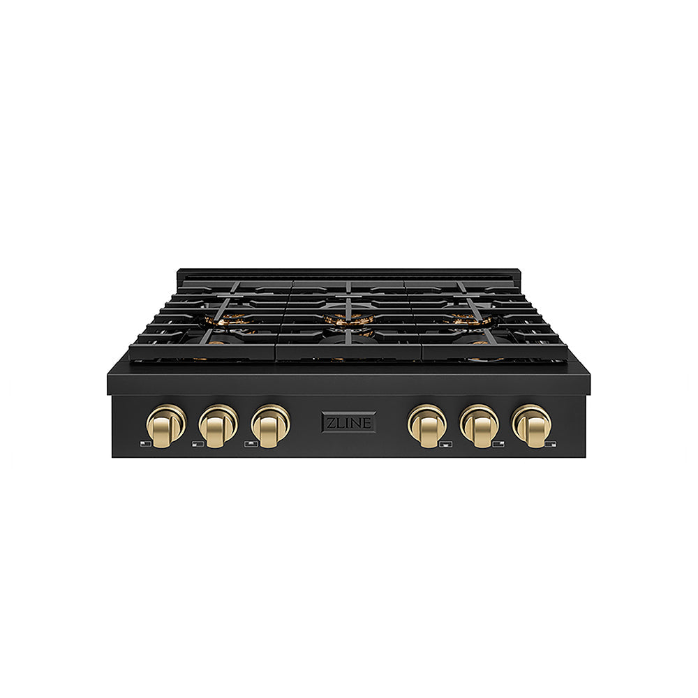 ZLINE Autograph Edition 36 in. Paramount Gas Rangetop with 6 Burner DuoPro™ Cooktop in Black Stainless Steel and Champagne Bronze Accents (PSRTBZ-36-CB)