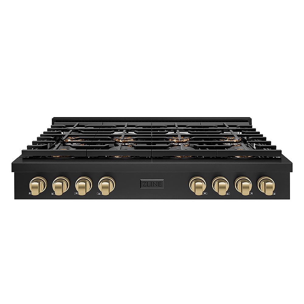 ZLINE Autograph Edition 48 in. Paramount Gas Rangetop with 8 Burner DuoPro™ Cooktop in Black Stainless Steel and Champagne Bronze Accents (PSRTBZ-48-CB)