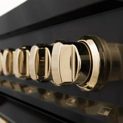 ZLINE Autograph Edition 48 in. Kitchen Package with Black Stainless Steel Dual Fuel Range, Range Hood and Dishwasher with Polished Gold Accents (3AKP-RABRHDWV48-G)