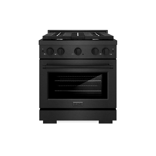 ZLINE 30 in. 4.2 cu. ft. Paramount Dual Fuel Range with 4 Burner Gas Cooktop and Electric Convection Oven in Black Satin Stainless Steel (SDRBS-30)