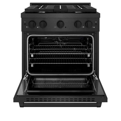 ZLINE 30 in. 4.2 cu. ft. Paramount Dual Fuel Range with 4 Burner Gas Cooktop and Electric Convection Oven in Black Satin Stainless Steel (SDRBS-30)