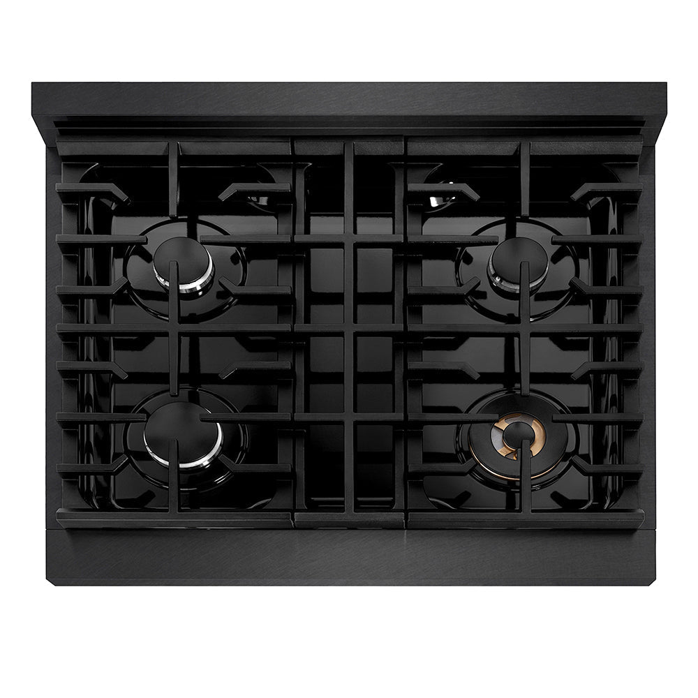 ZLINE 30 in. 4.2 cu. ft. Paramount Dual Fuel Range with 4 Burner Gas Cooktop and Electric Convection Oven in Black Satin Stainless Steel (SDRBS-30)